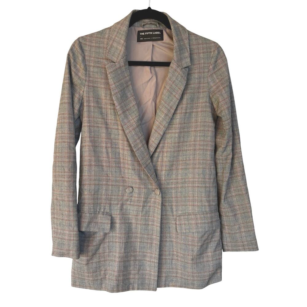 The Fifth Label Oversized Plaid Blazer Jacket Double Breasted Career Neutral XXS